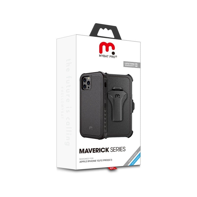 MyBat Pro Maverick Series MagSafe Case w/ Holster and Tempered Glass for Apple iPhone 12 / 12 Pro (6.1) - Black - MyBat Pro