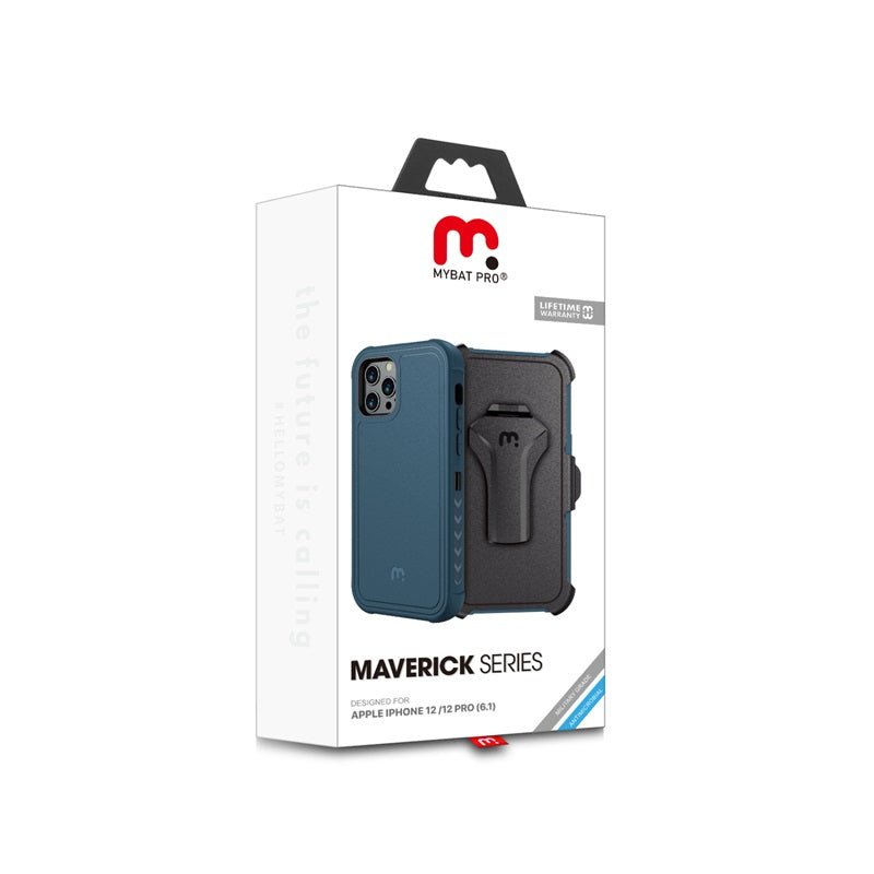 MyBat Pro Maverick Series MagSafe Case w/ Holster and Tempered Glass for Apple iPhone 12 / 12 Pro (6.1) - Blue - MyBat Pro