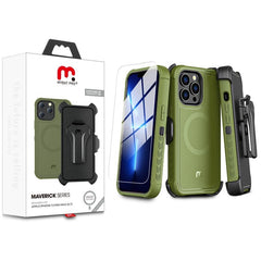 MyBat Pro Maverick Series MagSafe Case w/ Holster and Tempered Glass for Apple iPhone 13 Pro Max (6.7) - Army Green