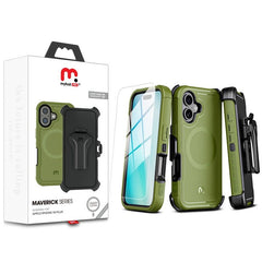 MyBat Pro Maverick Series MagSafe Case w/ Holster and Tempered Glass for Apple iPhone 16 Plus