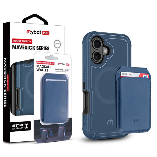 MyBat Pro Maverick Series Utility Edition MagSafe Case + MagStash MagSafe Wallet Folio for Apple iPhone 16 - Blue - MyBat Pro