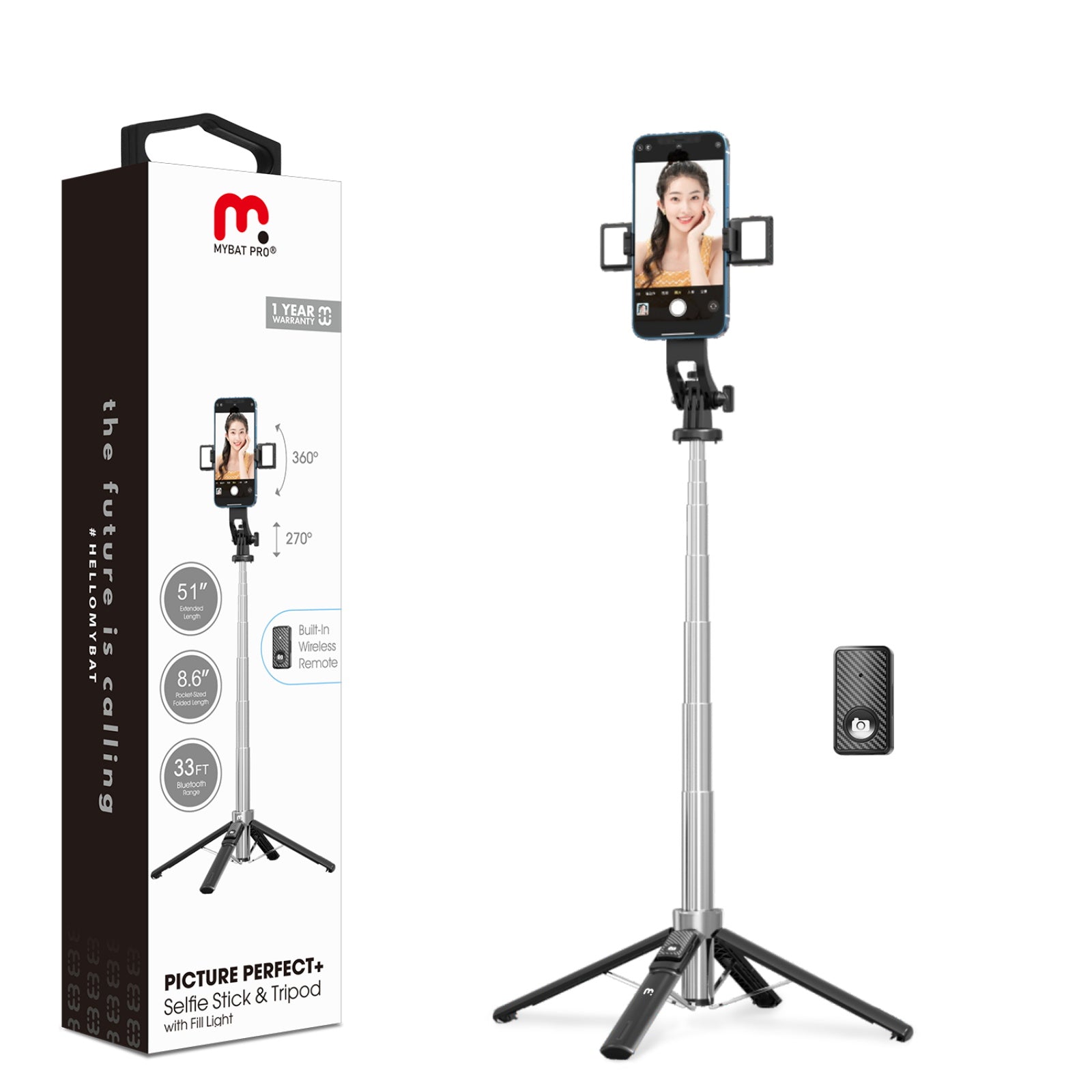 MyBat Pro Picture Perfect+ Selfie Stick & Tripod with Fill Light - MyBat Pro