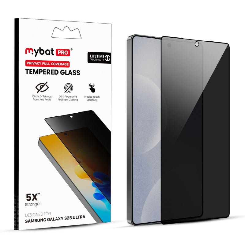 MyBat Pro Privacy Full Coverage Tempered Glass Screen Protector (Fingerprint Unlock) for Samsung Galaxy S25 Ultra - Black - MyBat Pro