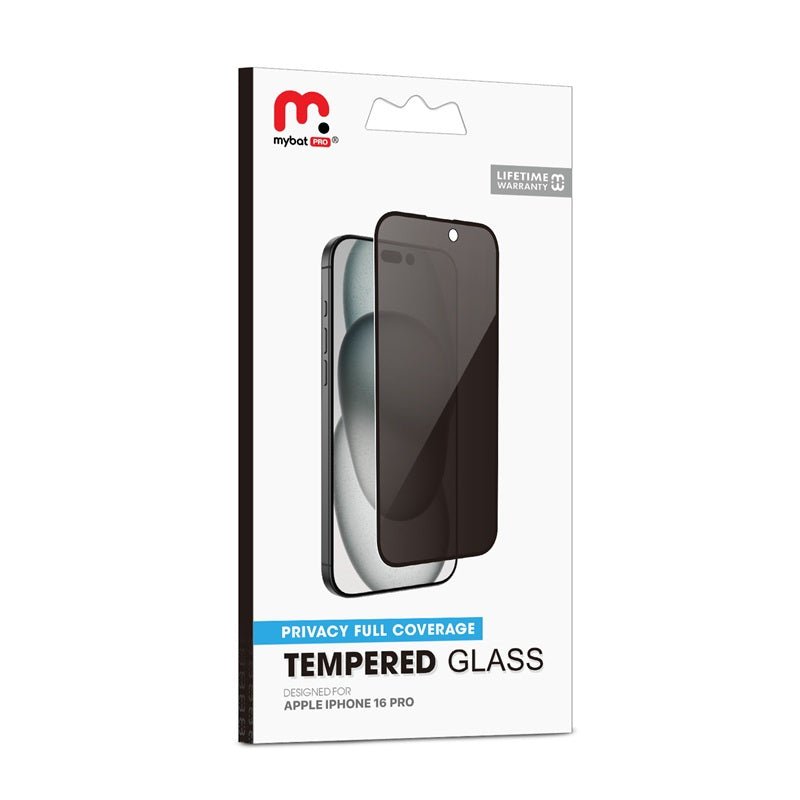 MyBat Pro Privacy Full Coverage Tempered Glass Screen Protector for Apple iPhone 16 Pro - Black - MyBat Pro