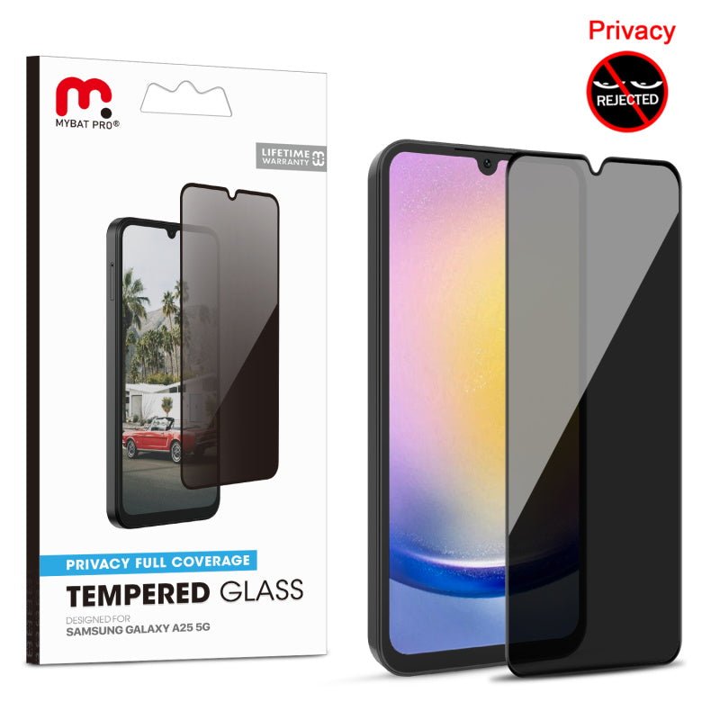 MyBat Pro Privacy Full Coverage Tempered Glass Screen Protector for Samsung Galaxy A25 5G - Black - MyBat Pro