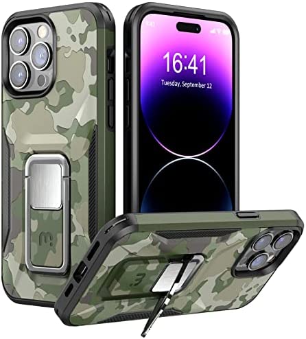 MYBAT Pro Stealth Series Phone Case for iPhone 14 Pro Max Case with Stand 6.7",Support Magnetic Car Mount, Heavy Duty Military Grade Drop Protective Rugged Bumper Armor Covers(Army Green) - MyBat Pro