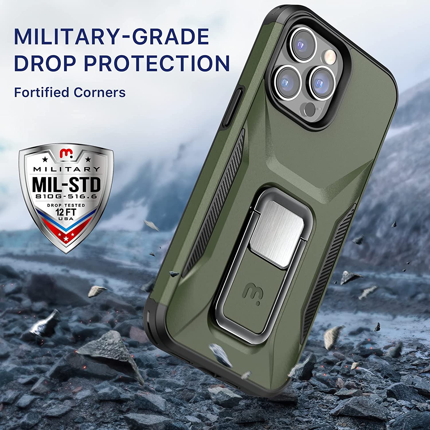 MYBAT Pro Stealth Series Phone Case for iPhone 14 Pro Max Case with Stand 6.7",Support Magnetic Car Mount, Heavy Duty Military Grade Drop Protective Rugged Bumper Armor Covers(Army Green) - MyBat Pro