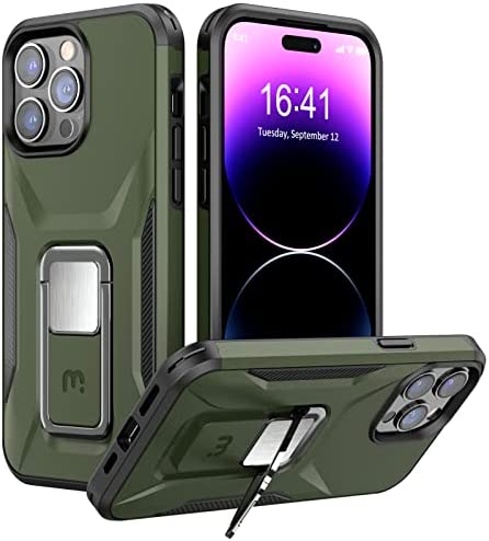 MYBAT Pro Stealth Series Phone Case for iPhone 14 Pro Max Case with Stand 6.7",Support Magnetic Car Mount, Heavy Duty Military Grade Drop Protective Rugged Bumper Armor Covers(Army Green) - MyBat Pro