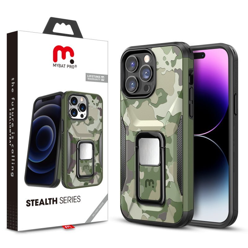 MyBat Pro Stealth Series (with Stand) for Apple iPhone 14 Pro Max (6.7) - Army Green Camo / Black - MyBat Pro