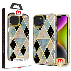 MyBat Pro TUFF Kleer Hybrid Case for Apple iPhone 14 (6.1) - Electroplated Purple Marble / Electroplating Gold - MyBat Pro