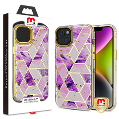 MyBat Pro TUFF Kleer Hybrid Case for Apple iPhone 14 (6.1) - Electroplated Purple Marble / Electroplating Gold - MyBat Pro