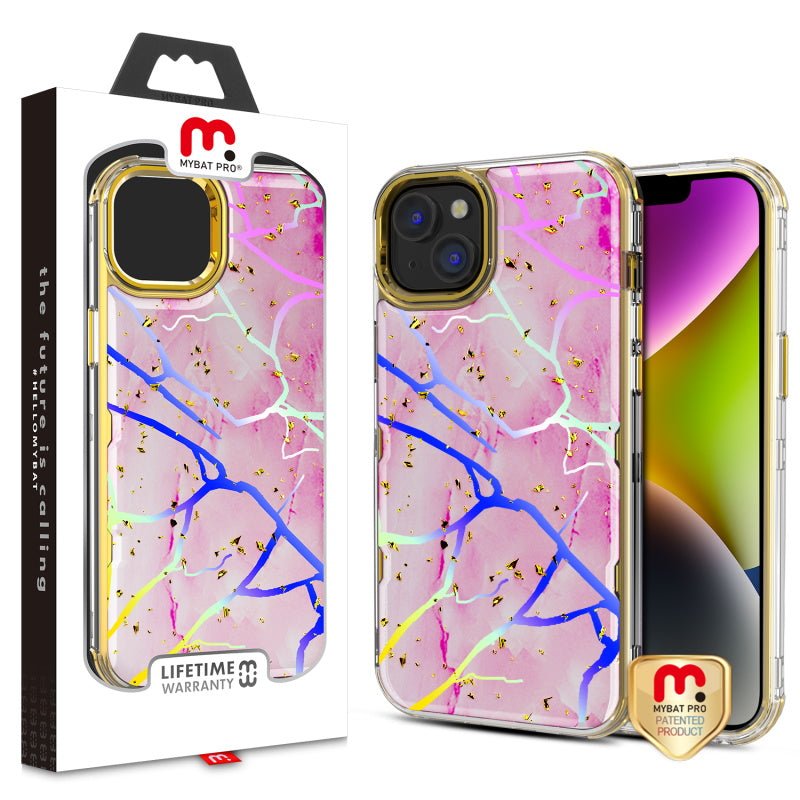 MyBat Pro TUFF Kleer Hybrid Case for Apple iPhone 14 (6.1) - Pink Marbling / Electroplating Gold - MyBat Pro