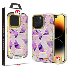 MyBat Pro TUFF Kleer Hybrid Case for Apple iPhone 14 Pro (6.1) - Electroplated Blue Marble / Electroplating Gold - MyBat Pro