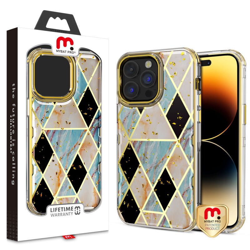 MyBat Pro TUFF Kleer Hybrid Case for Apple iPhone 14 Pro (6.1) - Electroplated Blue Marble / Electroplating Gold - MyBat Pro