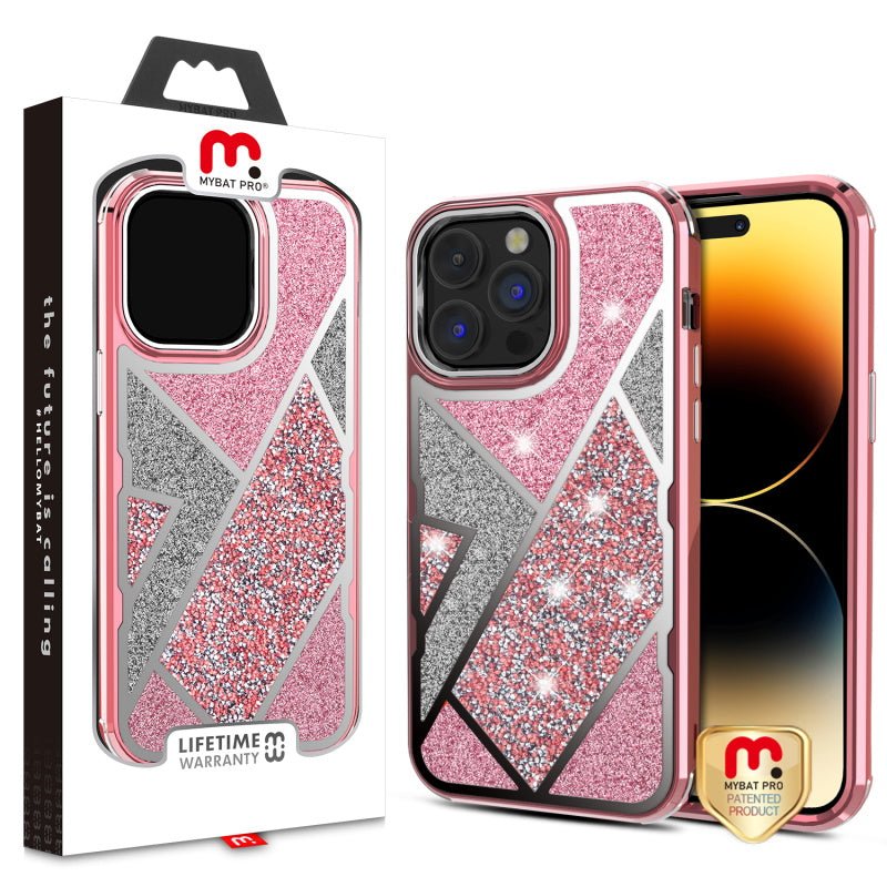 MyBat Pro TUFF Kleer Hybrid Case for Apple iPhone 14 Pro (6.1) - Electroplated Rose Gold / Transparent Clear Mini Crystals & Glitter - MyBat Pro