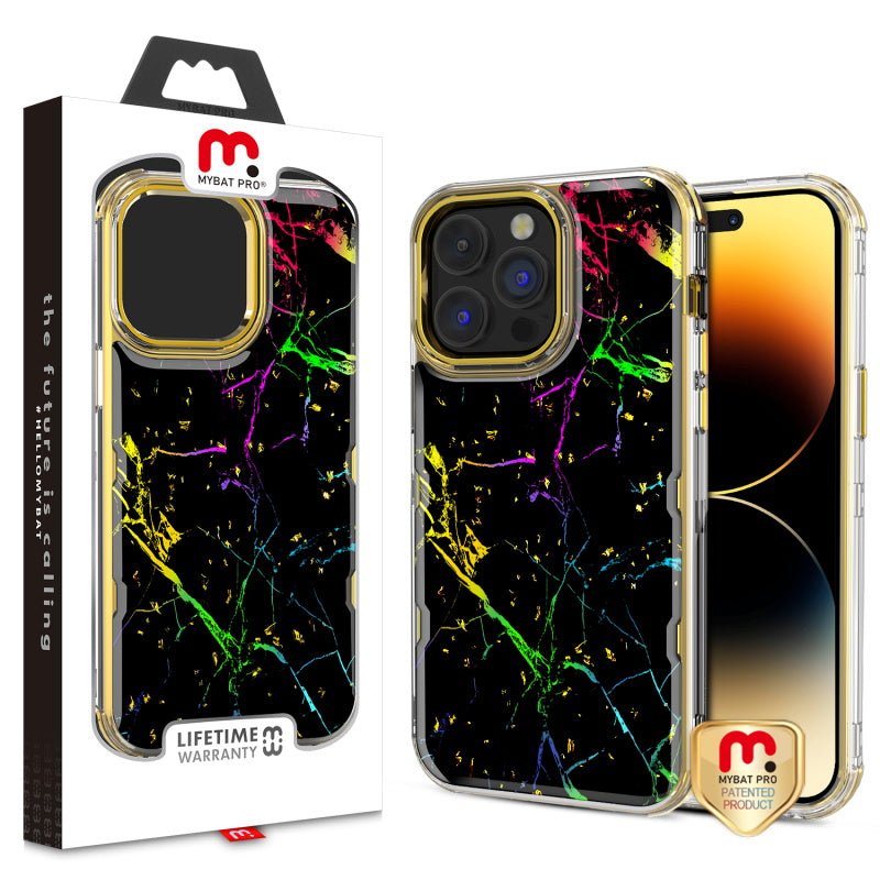 MyBat Pro TUFF Kleer Hybrid Case for Apple iPhone 14 Pro Max (6.7) - Black Marbling / Electroplating Gold - MyBat Pro