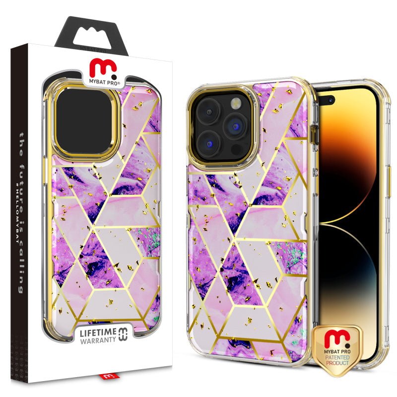 MyBat Pro TUFF Kleer Hybrid Case for Apple iPhone 14 Pro Max (6.7) - Electroplated Purple Marble / Electroplating Gold - MyBat Pro