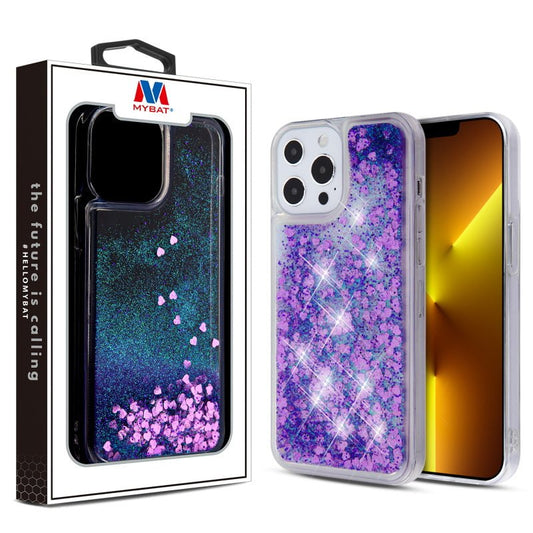 MyBat Quicksand Glitter Hybrid Protector Cover for Apple iPhone 13 Pro (6.1) - Hearts & Purple - MyBat Pro