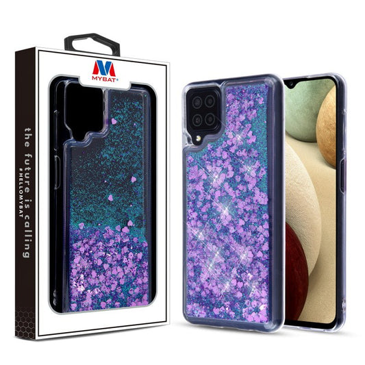 MyBat Quicksand Glitter Hybrid Protector Cover for Samsung Galaxy A12 5G - Hearts & Purple - MyBat Pro