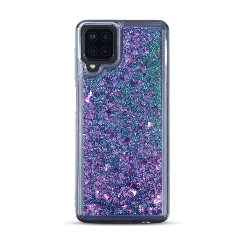 MyBat Quicksand Glitter Hybrid Protector Cover for Samsung Galaxy A12 5G - Hearts & Purple - MyBat Pro