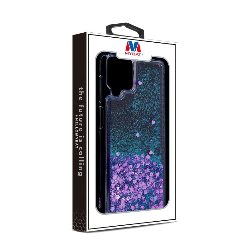 MyBat Quicksand Glitter Hybrid Protector Cover for Samsung Galaxy A12 5G - Hearts & Purple - MyBat Pro