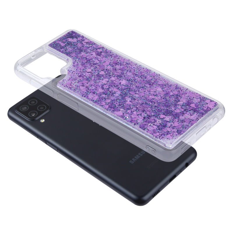 MyBat Quicksand Glitter Hybrid Protector Cover for Samsung Galaxy A12 5G - Hearts & Purple - MyBat Pro