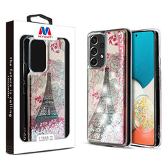 MyBat Quicksand Glitter Hybrid Protector Cover for Samsung Galaxy A53 5G - Eiffel Tower & Pink Hearts - MyBat Pro