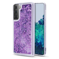 MyBat Quicksand Glitter Hybrid Protector Cover for Samsung Galaxy S21 Plus - Hearts & Purple - MyBat Pro