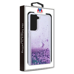 MyBat Quicksand Glitter Hybrid Protector Cover for Samsung Galaxy S21 Plus - Hearts & Purple - MyBat Pro