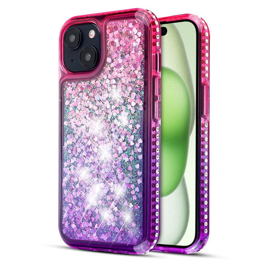 MyBat Quicksand Glitter with Diamonds Protector Cover for Apple iPhone 15 Plus (6.7) - Purple / PinkGradient - MyBat Pro