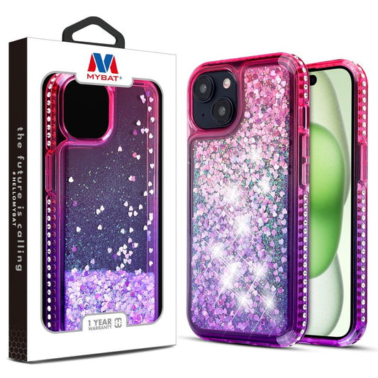 MyBat Quicksand Glitter with Diamonds Protector Cover for Apple iPhone 15 Plus (6.7) - Purple / PinkGradient - MyBat Pro