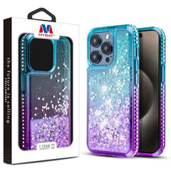 MyBat Quicksand Glitter with Diamonds Protector Cover for Apple iPhone 15 Pro Max (6.7) - Purple / Green Gradient - MyBat Pro