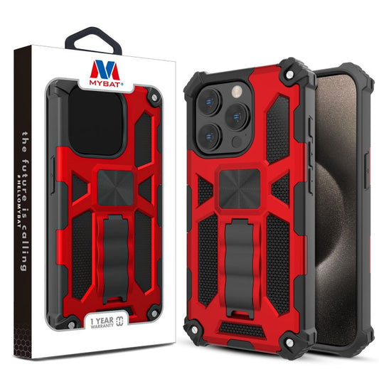 MyBat Sturdy Hybrid Protector Cover (with Stand) for Apple iPhone 15 Pro (6.1) - Red / Black - MyBat Pro