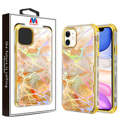 MyBat TUFF Kleer Hybrid Case for Apple iPhone 11 - Pale Yellow Marbling / Electroplating Gold - MyBat Pro