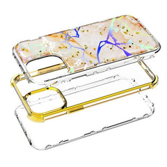 MyBat TUFF Kleer Hybrid Case for Apple iPhone 12 Pro Max (6.7) - Pale Yellow Marbling / Electroplating Gold - MyBat Pro