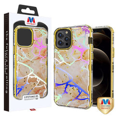 MyBat TUFF Kleer Hybrid Case for Apple iPhone 12 Pro Max (6.7) - Pale Yellow Marbling / Electroplating Gold - MyBat Pro