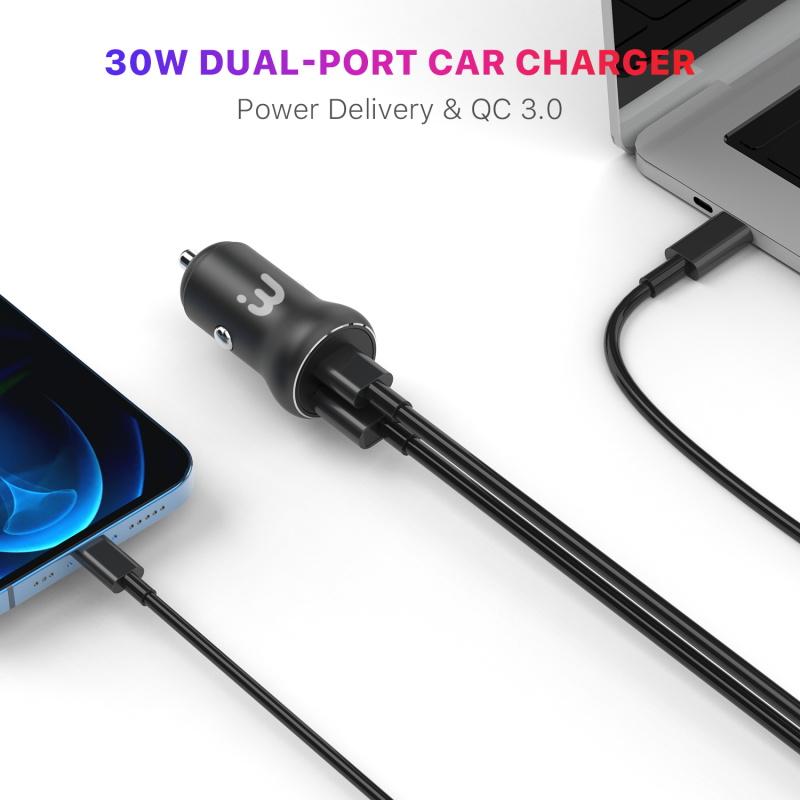 2 - Port Quick Power Delivery Car Charger (30W) - MyBat Pro