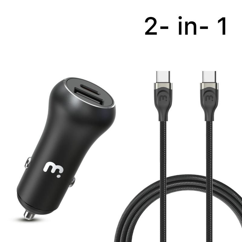 2 - in - 1 Dual Port Fast Charging Car Charger with 6ft USB - C Cable - MyBat Pro