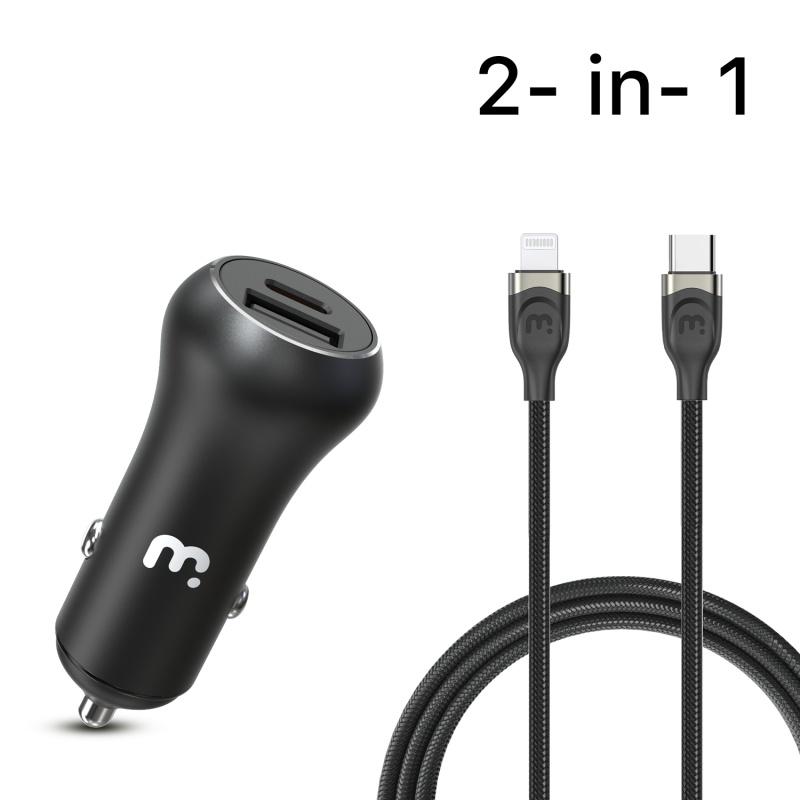 2 - in - 1 Dual Port Fast Charging Car Charger with 6FT Lightning Cable - MyBat Pro